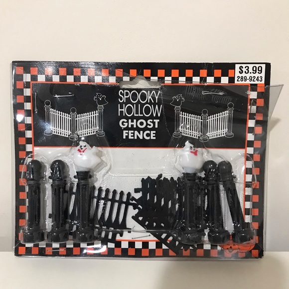 Vintage Spooky Hollow 3-Pumpkin Ghosts Lamp Post & Ghost Fence Accessories Rare - Picture 9 of 14
